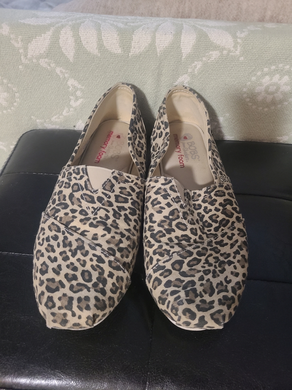 BOBS from Skechers Leopard Print Slip-On Ballet Flats in Beige and Black